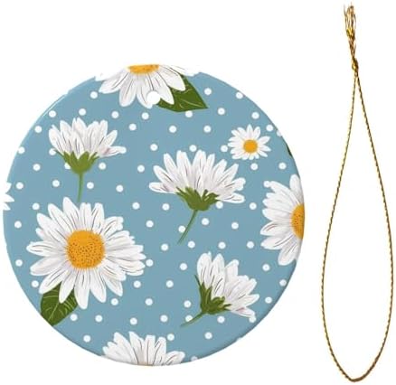 Christmas Ornaments Daisy Flower Polka Dots Round Ceramic Pendant Decor