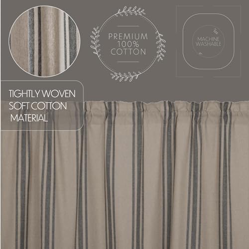 VHC Brands Grain Sack Charcoal Black Stripe Prairie Curtain Panels Set