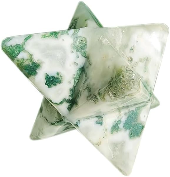 Natural Stone White And Green Moss Agate Merkaba