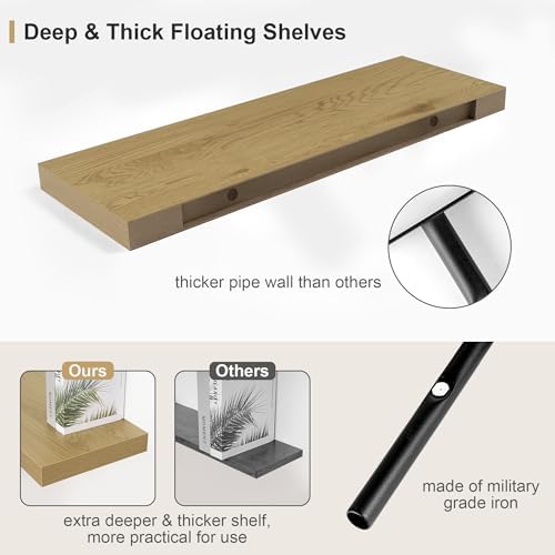 Heimlove 12 Inch Deep Oak Floating Shelves Set of 1