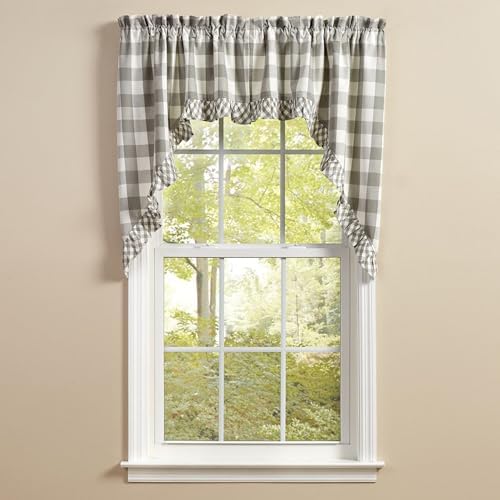 Park Designs Wicklow Ruffled Swags - Dove Gray Cream Buffalo Check