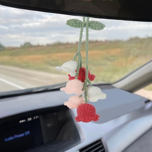 Pink Crochet Flower Car Hanging Ornament
