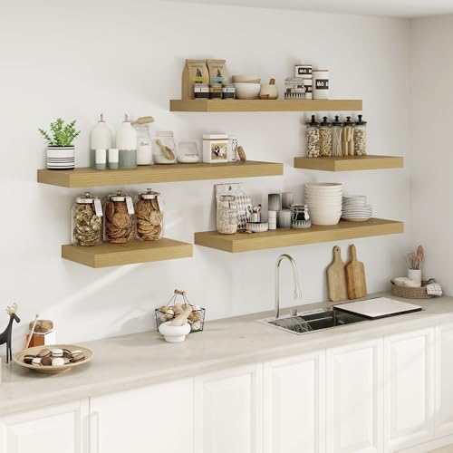 Heimlove 12 Inch Deep Oak Floating Shelves Set of 1