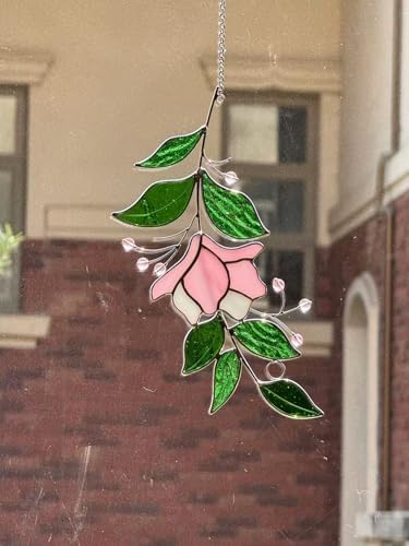 Handmade Rose Stained Glass Suncatcher Decor