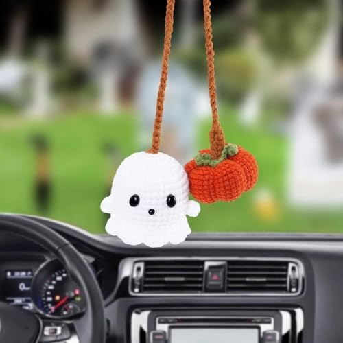 Halloween Pumpkin and Ghost Car Mirror Hanging Decor