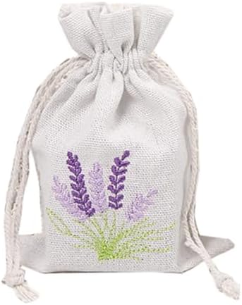 Pack Of 10 Cotton Linen Drawstring Lavender Bags
