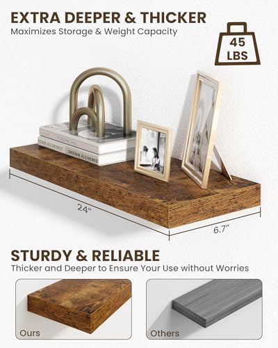 Marsmiles 24 Inch Floating Shelves Set of 2 Rustic Brown