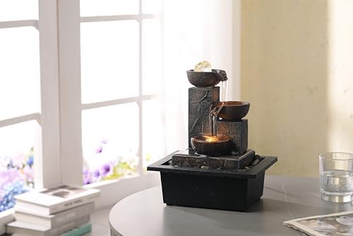 Tolevoit Three Bowls Rotating Ball Water Fountain Home Dcor