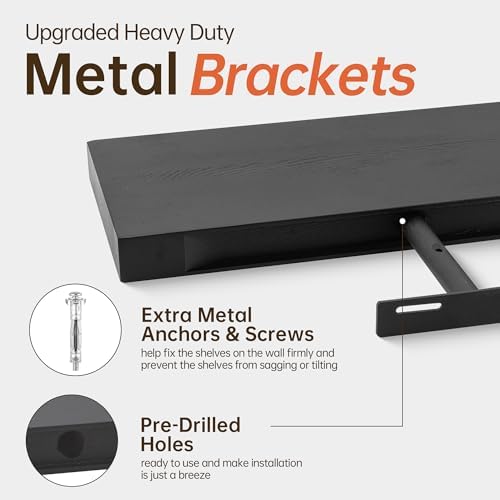 Marsmiles Black Floating Shelves Set of 2 - 24 Inch Ash Wood