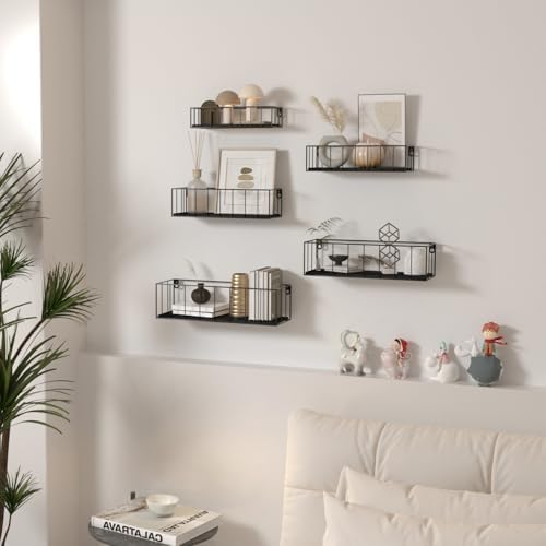 CRUGLA Black Floating Shelves Wall Mounted Set of 5