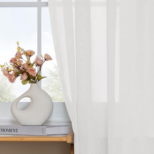 Turquoize White Linen French Door Curtains 52x72 2 Panels
