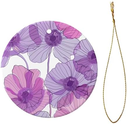 Purple Anemone Ceramic Hanging Christmas Ornaments