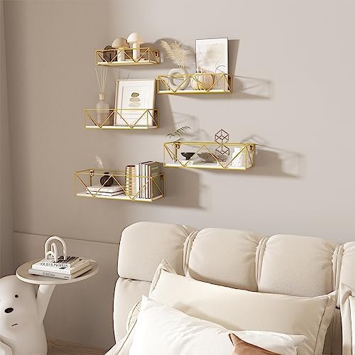 CRUGLA Gold Floating Shelves Wall Mounted Set of 5