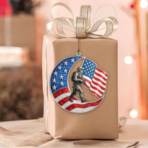 Patriotic Soldier Moon Acrylic Ornament 4-Inch