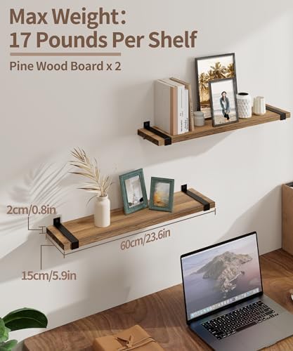 Gronda 24 Inch Rustic Pine Floating Shelves Set of 2