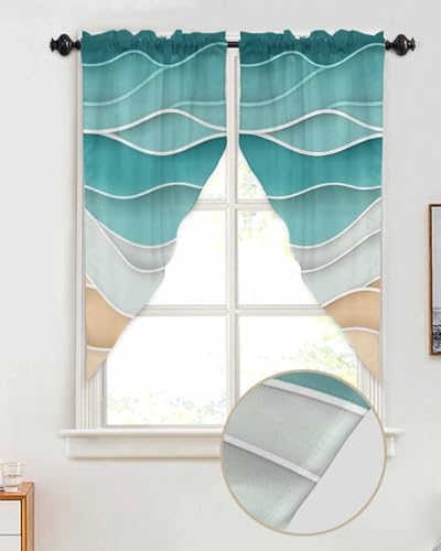 Turquoise Ocean Wave Swag Valance 72 x 45