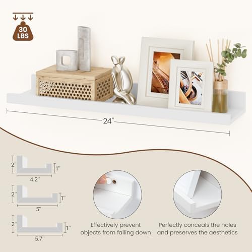 Heimlove Floating Shelves Set of 6 24 Inch White Wall Mounted Display