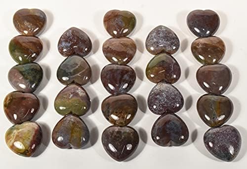 Heart Shaped Gemstone Collection with Red Orange Green Moss Agate