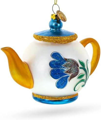 Elegantly Decorated Christmas Teapot Glass Ornament