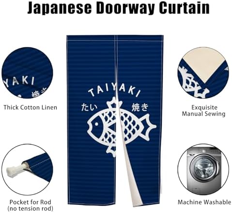 Traditional Japanese Noren Door Curtain with Taiyaki Print