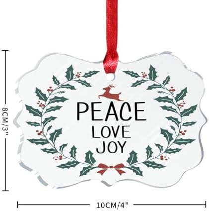 3 Clear Acrylic Christmas Ornaments 2023 Peace Love Joy Decor