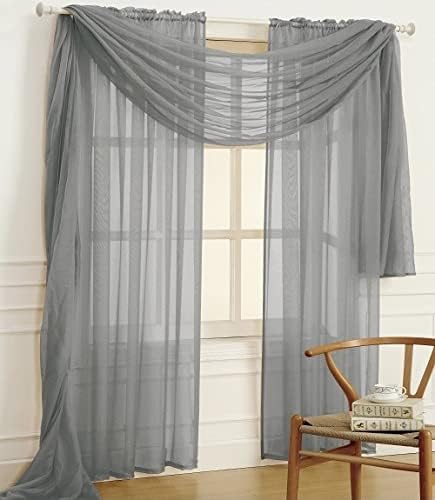 YHSF Sheer Curtain Scarf Set 3 Piece 84 Inch Grey