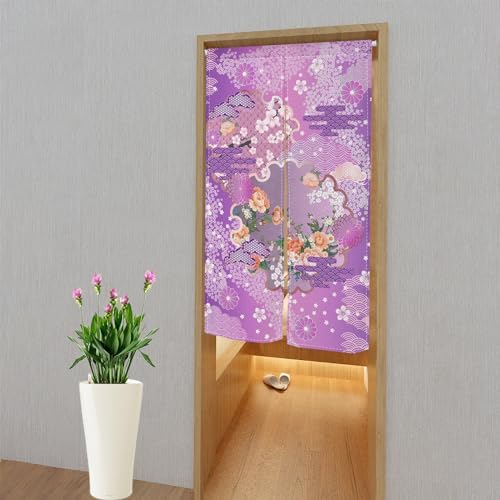 Japanese Bloomy Flowers Wave Pattern Noren Curtain