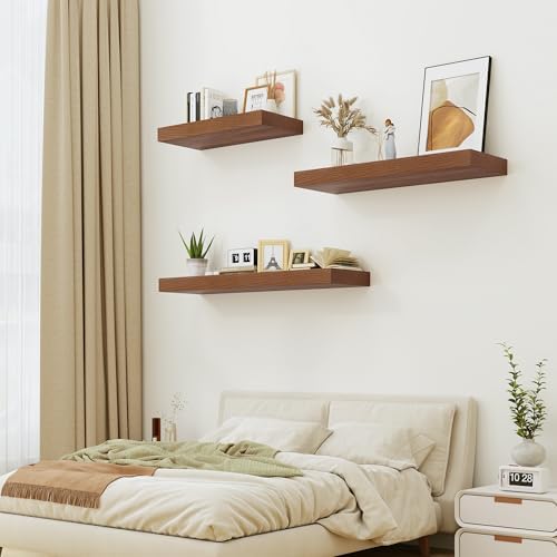 12 Inch Deep Walnut Floating Shelves Set of 1