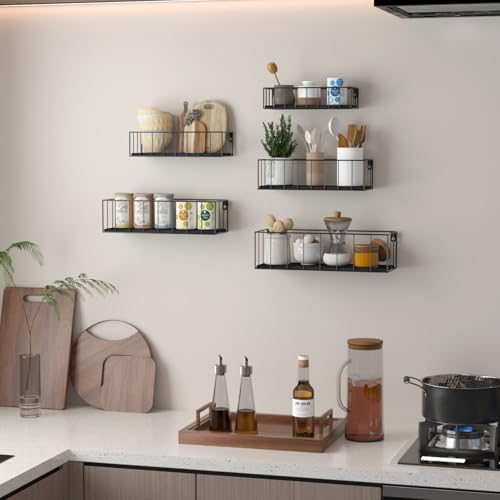 CRUGLA Black Floating Shelves Wall Mounted Set of 5