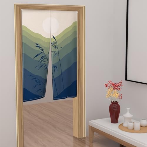 Leowefowa Japanese Doorway Curtain Noren Boho Style Green
