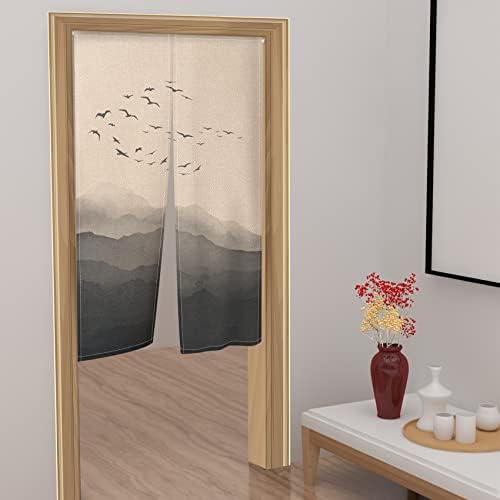 Leowefowa Traditional Japanese Noren Curtain with Mountains and Wild Goose Print