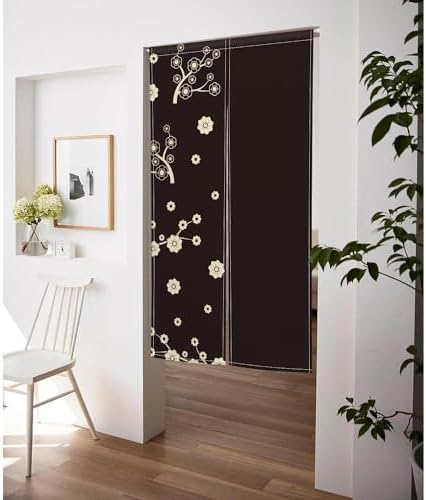 Japanese Noren Door Curtain with Cartoon Flower Tree Print