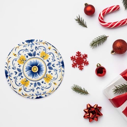 DXTKWL Christmas Ornaments Blue Yellow Ceramic Round Pendant Hanging Decorations