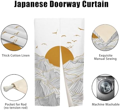 Traditional Japanese Noren Door Curtain with Sunset Mountain Print