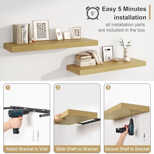 Heimlove 12 Inch Deep Oak Floating Shelves Set of 1