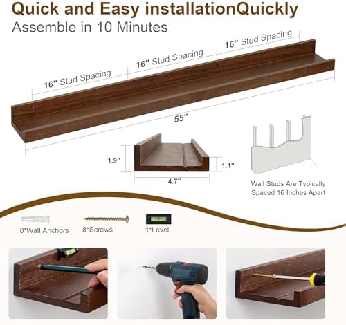 Floating Picture Ledge Shelves Set of 2 55 Inch Solid Oak