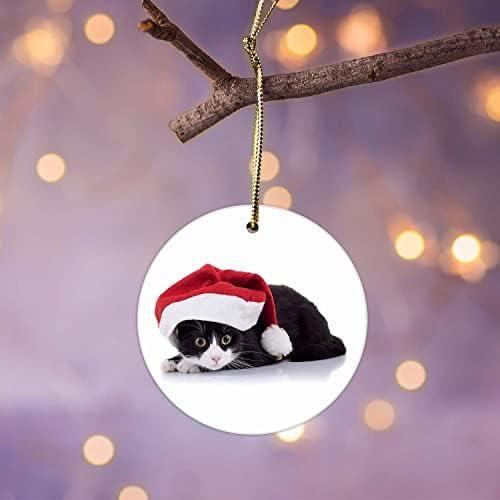 MEVRA Black Cat Christmas Ornament with Golden Lanyard