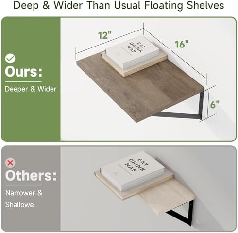 12 Inch Deep Floating Shelves Set of 4 Heavy Duty Wall Mount