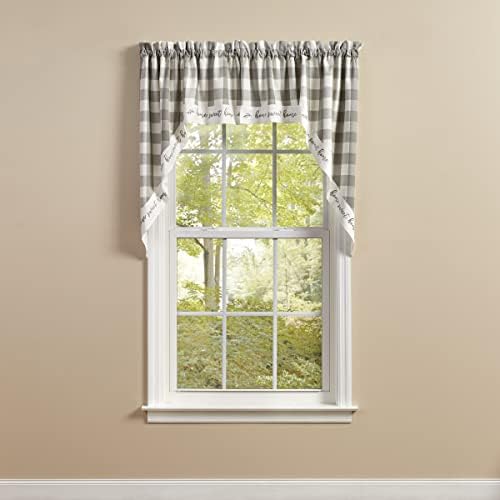 Park Designs Buffalo Check Lined Swags Dove Gray Cream