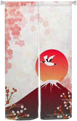 Japanese Noren Door Curtain with Red Sun Print