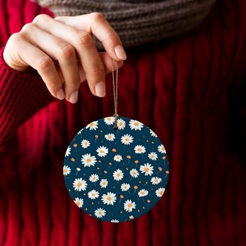 Christmas Ornaments Daisy Flower Round Ceramic Pendant Decor