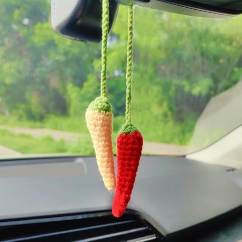 Motaney Crochet Chili Pepper Car Hanging Ornament