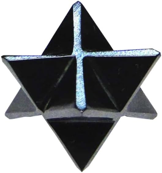 Black Agate Merkaba with Selenite Cube and Velvet Pouch - EDZZEL