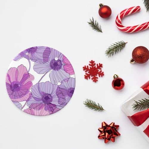 Purple Anemone Ceramic Hanging Christmas Ornaments