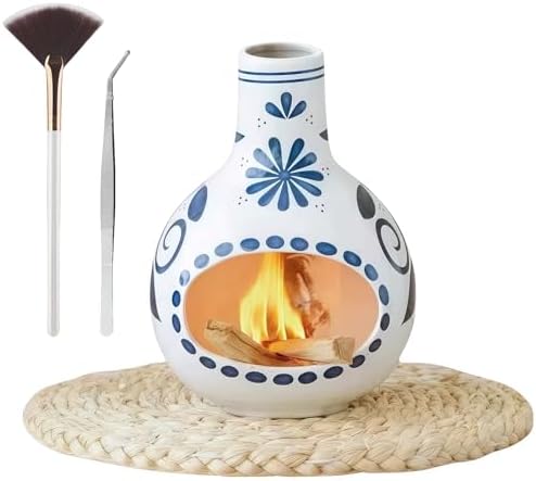 Handmade Ceramic Palo Santo Holder Burner - Mini Tabletop Chiminea with Ash Catcher
