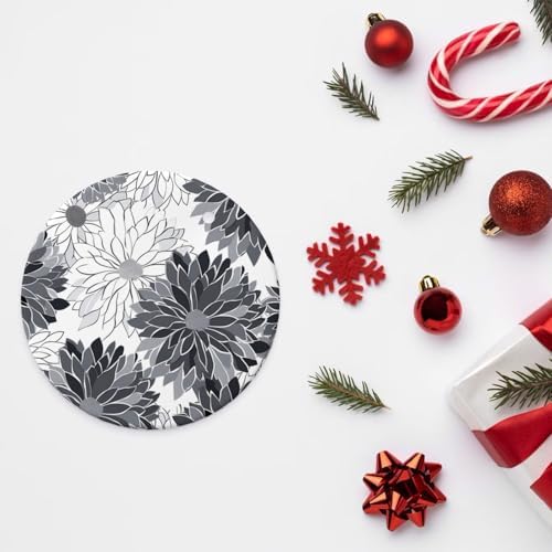 Christmas Ornaments Grey Black White Flower Round Ceramic Pendant Decor