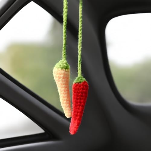 Motaney Crochet Chili Pepper Car Hanging Ornament