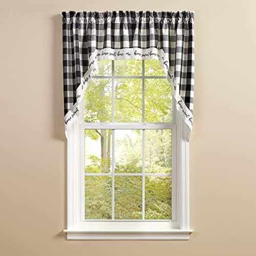 Park Designs Buffalo Check Lined Swags - Black Cream 72x36