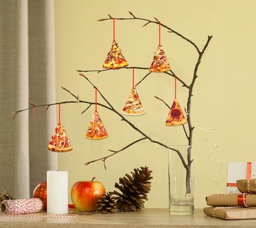 D4DREAM 12Pcs Wooden Pizza Slice Christmas Ornaments