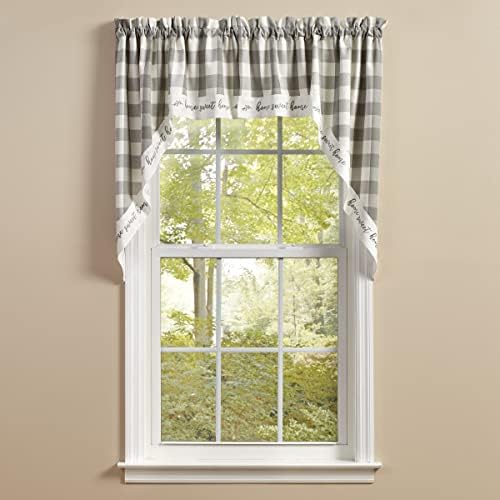 Park Designs Buffalo Check Lined Swags Dove Gray Cream
